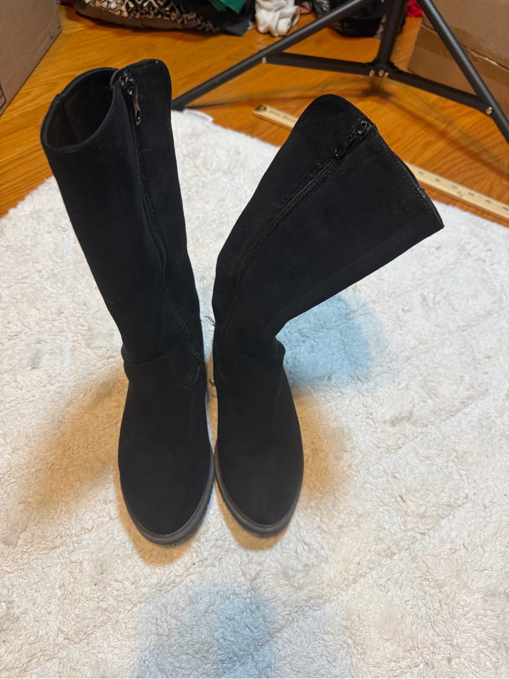 Cat & Jack Black rr Suede Mid-Calf Wedge Boots